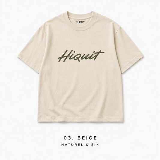 HIQUIT Logo Premium Oversize Beige T-shirt