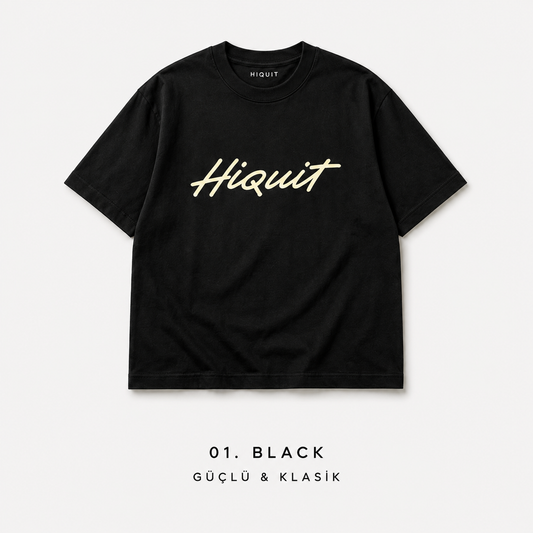 HIQUIT Logo Premium Oversize Siyah T-shirt